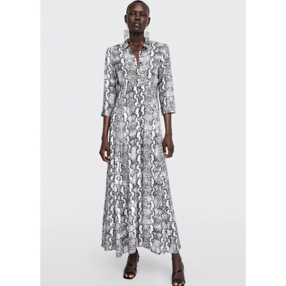 ZARA MAXI SNAKE PRINT SHIRT DRESS ANIMAL  BLOGGERES FAVORITE - Picture 7 of 10